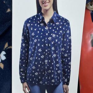 Jachs Girlfriend Women's M Floral Blouse Blue Cotton Blend e0079
